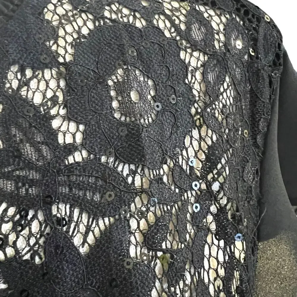 Reese women Medium Blouse Black Sparkle Lace Sheer flutter sleeve Goth Wednesday - Picture 9 of 15